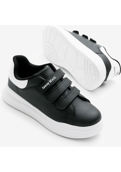 Çocuk Unisex Siyah Beyaz Eva Faylon Taban Üç Cırtlı Spor Ayakkabı modelleri