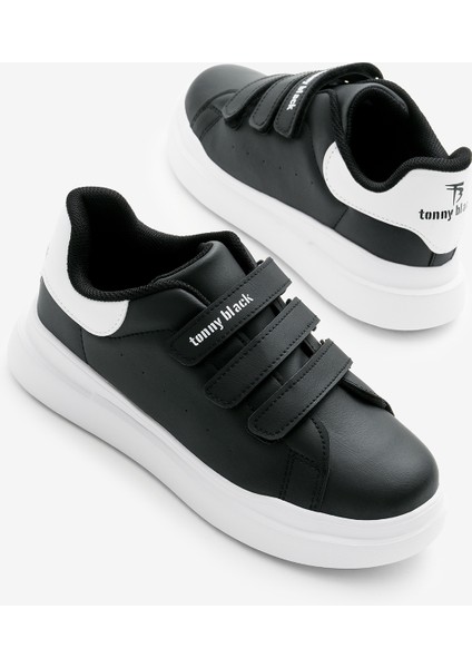 Çocuk Unisex Siyah Beyaz Eva Faylon Taban Üç Cırtlı Spor Ayakkabı fırsatları