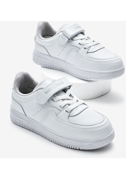 Çocuk Unisex Beyaz Beyaz Termo Taban Cırtlı Lastik Bağcıklı Spor Ayakkabı