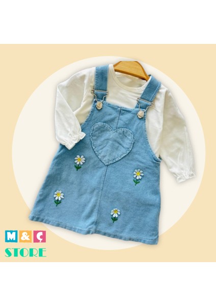 Kız Çocuk Jean Etek Salopet 2' Li Kot Etek Tulum Takım fırsatları