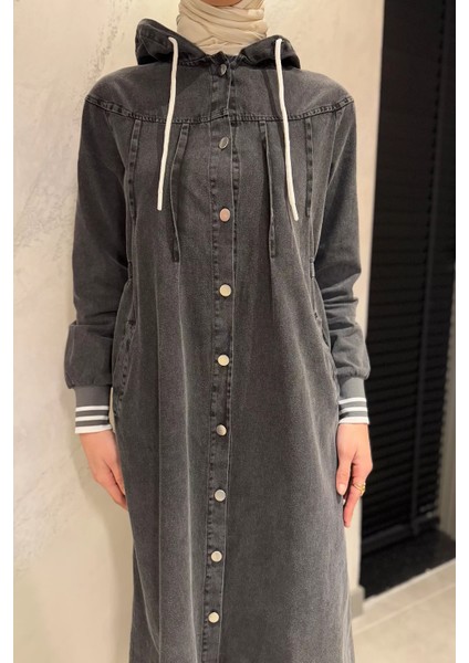 Kadın Bel Lastikli Kapüşonlu Jean Kot Tesettür Elbise modelleri