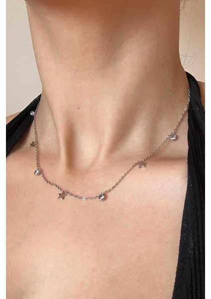 Yıldız ve Tektaş Detaylı Paslanmaz Çelik Kolye modelleri