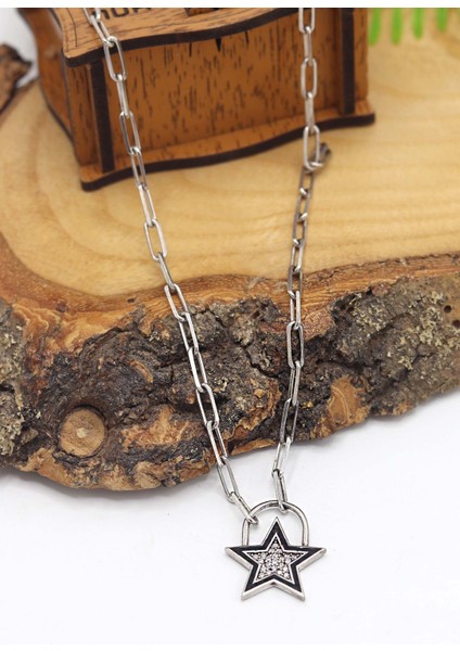 Zirkon Taşlı Siyah Mineli Yıldız Model Gümüş Kadın Kolye 201023825 fiyatları