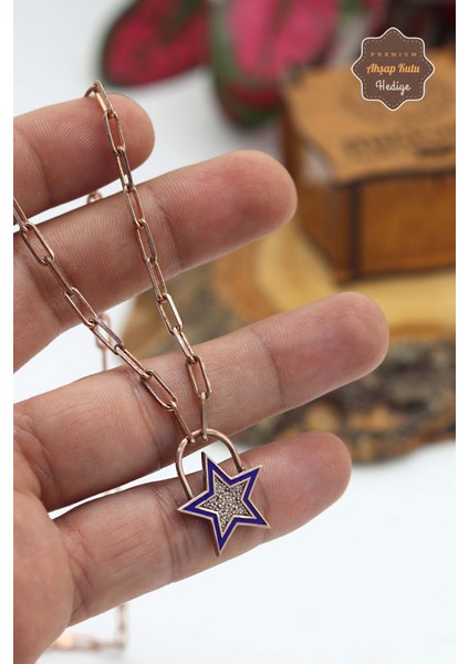 Mavi Mineli Yıldız Model Rose Kaplama Gümüş Kadın Kolye 201023824 fiyatları