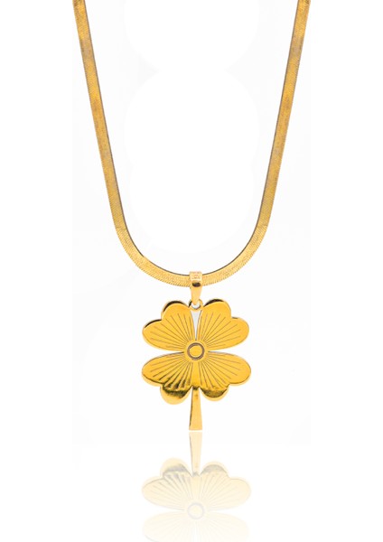 Italyan Yassı Zincirli Yonca Model Gold Kaplama Gümüş Kadın Kolye 201023822