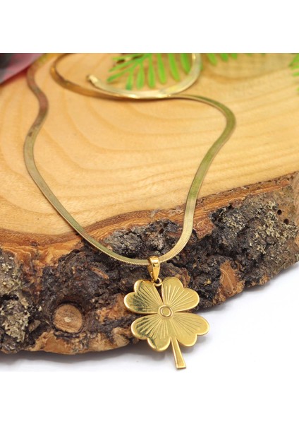 Italyan Yassı Zincirli Yonca Model Gold Kaplama Gümüş Kadın Kolye 201023822 fırsatları