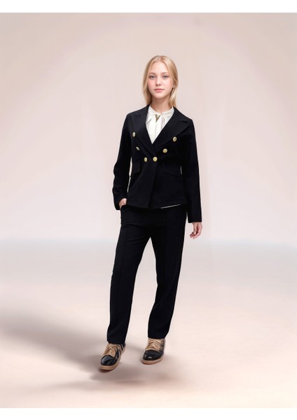 Kız Çocuk 3'lü Takım Elbise – Blazer Ceket, Şifon Bluz ve Yüksek Bel Pantolon Şık KOMBIN-TKM-0004