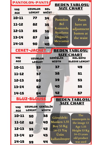 Kız Çocuk 3'lü Takım Elbise – Blazer Ceket, Şifon Bluz ve Yüksek Bel Pantolon Şık KOMBIN-TKM-0004