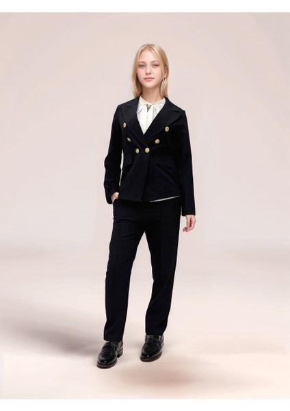 Kız Çocuk 3'lü Takım Elbise – Blazer Ceket, Şifon Bluz ve Yüksek Bel Pantolon Şık KOMBIN-TKM-0004