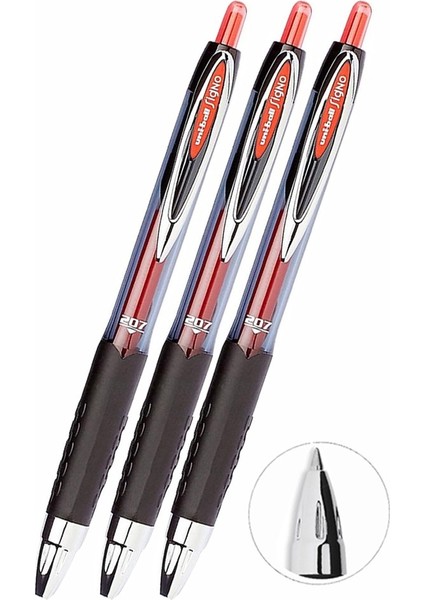 Kırmızı Pilot Kalem 3 Adet Uniball Signo Micro 207 0.5 mm Roller Uçlu Pilot Kalem UMN-207 Inci Uçlu Likit Mürekkepli Jel
