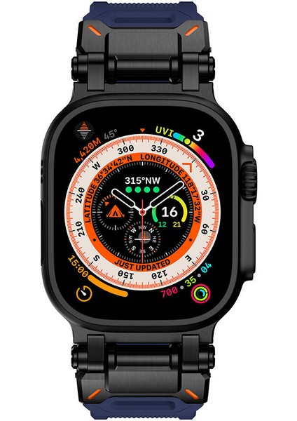 Watch Ultra 49MM Uyumlu - KRD-101 Titanyum Metal Başlıklı Silikon KORDON-SIYAH-MAVI-86804367519 modelleri