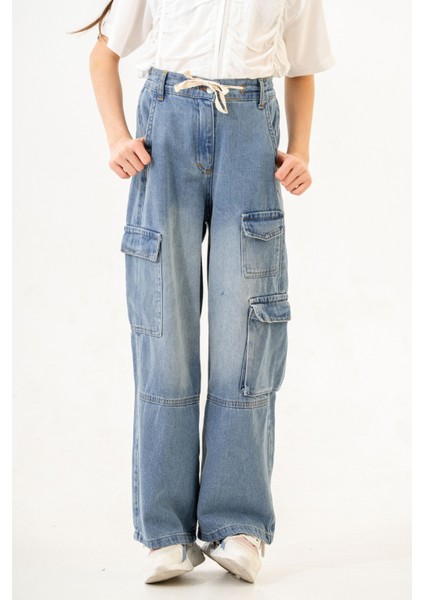 Kız Çocuk Bel Kordonlu Kot Pantolon 2198