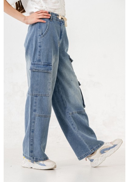 Kız Çocuk Bel Kordonlu Kot Pantolon 2198 modelleri