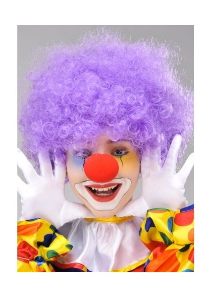 Mor Renk Kıvırcık Bonus Peruk ve Kırmızı Burun Seti fiyatları