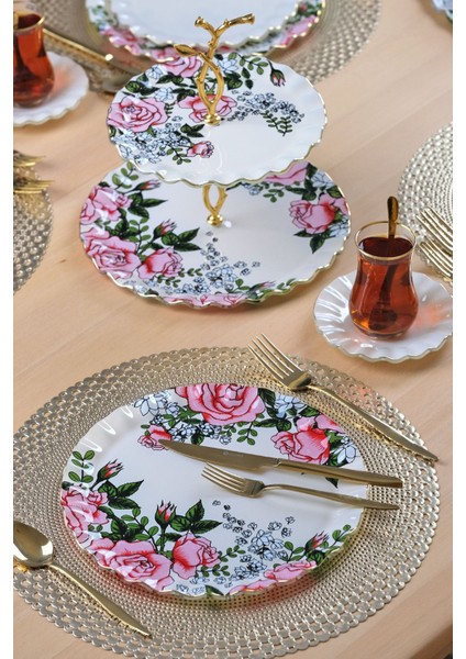 Roseline Krem Altın Yaldızlı 6 Kişilik 28 Parça Pasta Çay Servis Takımı fırsatları