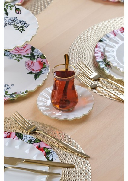 Roseline Krem Altın Yaldızlı 6 Kişilik 28 Parça Pasta Çay Servis Takımı indirimleri