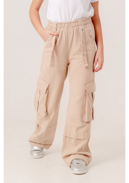 Kız Çocuk Zincirli Kargo Keten Pantolon 2569