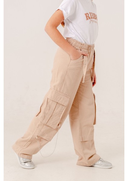 Kız Çocuk Zincirli Kargo Keten Pantolon 2569 modelleri