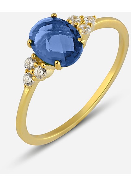 Safir Renkli Taşlı Gümüş Yüzük