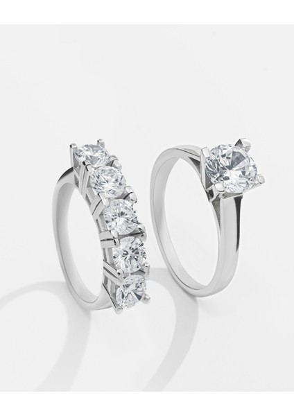 Gümüş Tektaş Beştaş Yüzük Kombini