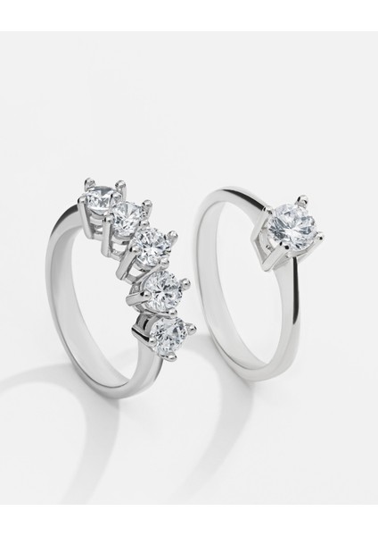 Gümüş Tektaş Beştaş Yüzük Kombini