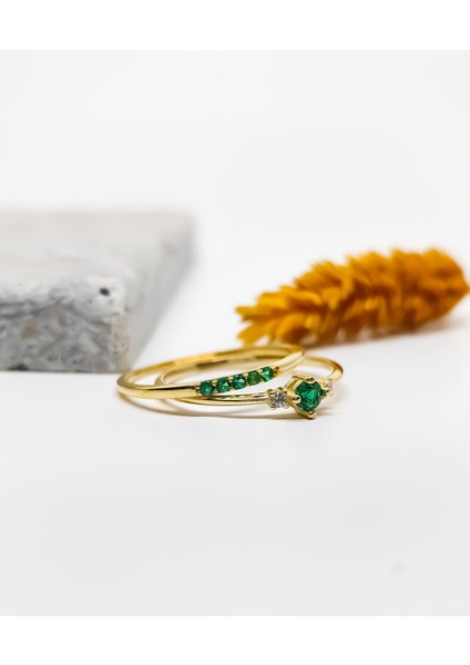 Zümrüt Renkli Taşlı Gümüş Yüzük Kombini fiyatları