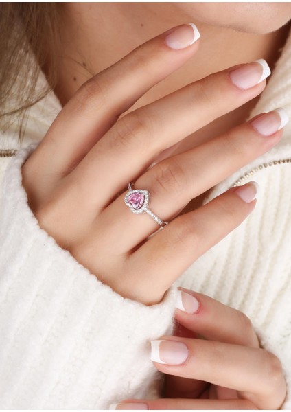 Pembe Quartz Renkli Taşlı Amor Gümüş Yüzük modelleri