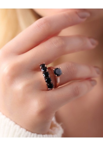 Oniks Taşlı Gümüş Tektaş Beştaş Yüzük Kombini fiyatları