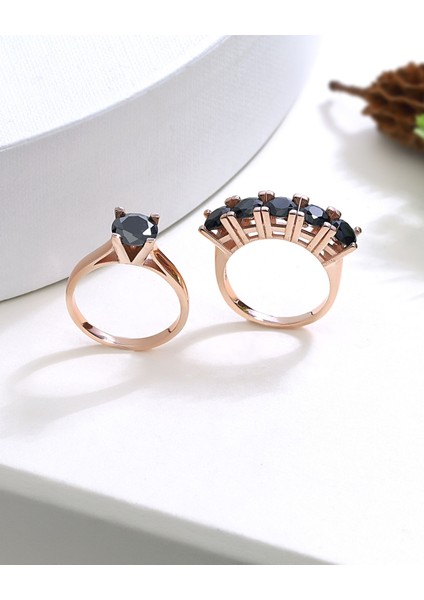 Oniks Taşlı Gümüş Tektaş Beştaş Yüzük Kombini modelleri