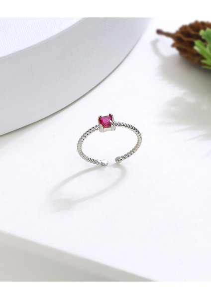 Ruby Renkli Taşlı Gümüş Yüzük