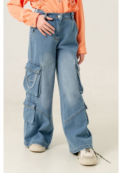 Kız Çocuk Zincir Kapaklı Ispanyol Kot Pantolon 2178 fiyatları