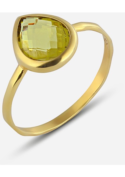 Sitrin Renkli Taşlı Gümüş Yüzük