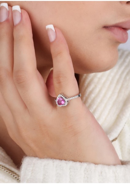 Pembe Quartz Renkli Taşlı Amor Gümüş Yüzük fırsatları