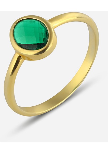 Zümrüt Renkli Taşlı Gümüş Yüzük