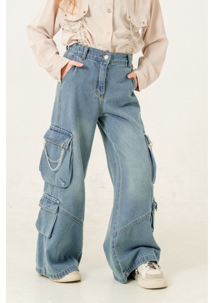 Kız Çocuk Zincir Kapaklı Ispanyol Kot Pantolon 2178 fiyatları