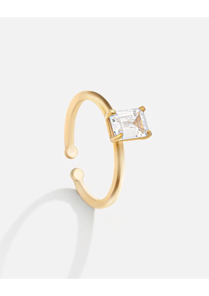 Baget Taşlı Gümüş Tektaş Yüzük