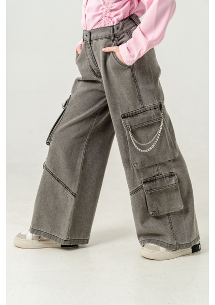 Kız Çocuk Zincir Kapaklı Ispanyol Kot Pantolon 2178 fiyatları