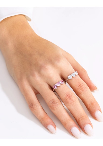 Pembe Quartz Renkli Taşlı Kalpli Gümüş Yüzük modelleri