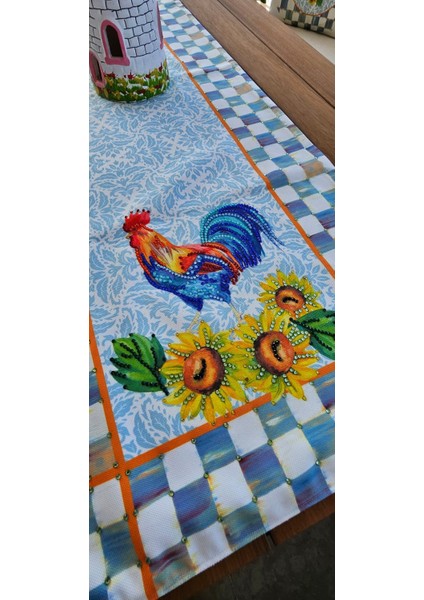 Taş Baskılı Parlak Horoz Desenli Runner ve Kırlent Kılıfı Takımı fırsatları