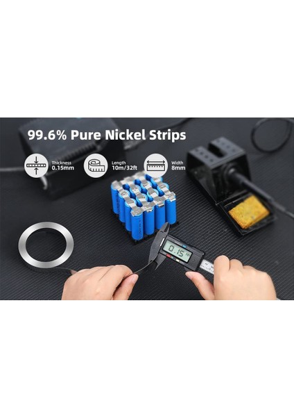 Saf Nikel Şeritler, Yüksek Kapasiteli Pil Paketleri Yapımı ve Pil Nokta Kaynağı 32FT 0,15 x 8mm Kalın Nikel Şeritler (Yurt Dışından) fiyatları