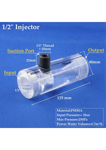 Şeffaf Pmma Akrilik Su Enjektörü Sulama Sistemi Venturi Gübre Karıştırıcı Jet Devive Organik Cam Itici(A) (Yurt Dışından) modelleri
