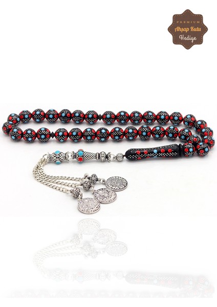 Kırmızı Mavi Gümüş Işlemeli Gümüş Püsküllü Kuka Tesbih 201023862