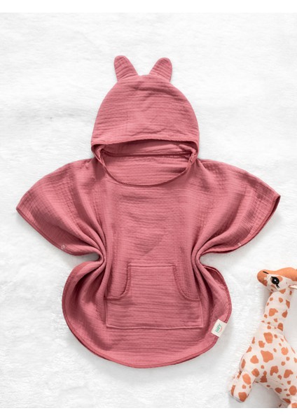 Organik Pamuklu Pembe 4 Katlı Müslin Panço