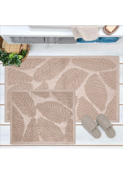 Soft Big Barg 2'li Banyo Paspası - Bej - 60 x 100 cm + 50 x 60 cm