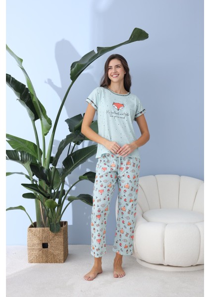 Kadın 40044 Kısa Kol Pijamatakımı Yeşil