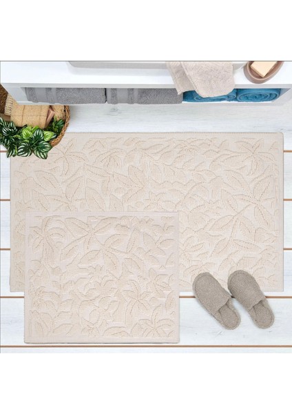 Soft Barg 2'li Banyo Paspası - Ekru - 60 x 100 cm + 50 x 60 cm