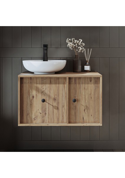 Gusto Ayaksız Oval Lavabolu Mdf 75 cm Çekmeceli Banyo Dolabı