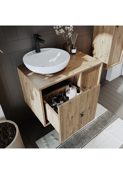 Gusto Ayaksız Oval Lavabolu Mdf 75 cm Çekmeceli Banyo Dolabı fiyatları