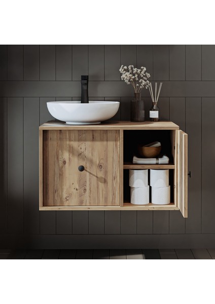 Gusto Ayaksız Oval Lavabolu Mdf 75 cm Çekmeceli Banyo Dolabı modelleri