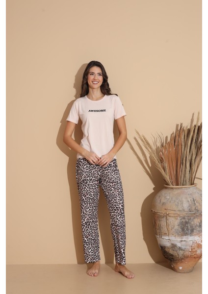 Kadın 20025 Kısa Kol Pijama Takımı Bej